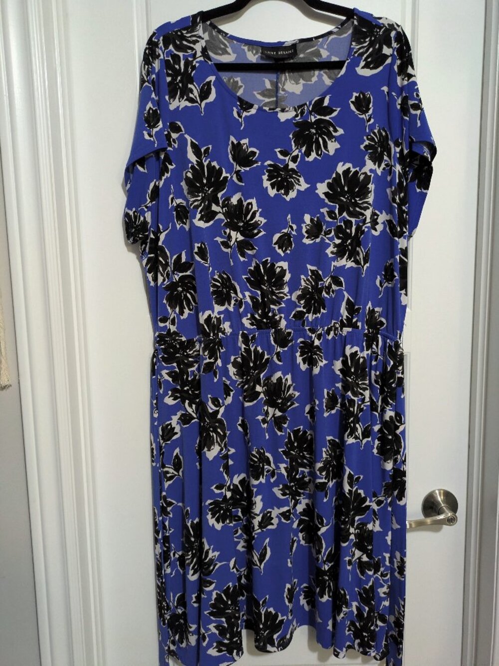 Lane Bryant Plus-Sized Short-Sleeved Floral Blue and Black Dress (US 22/24)